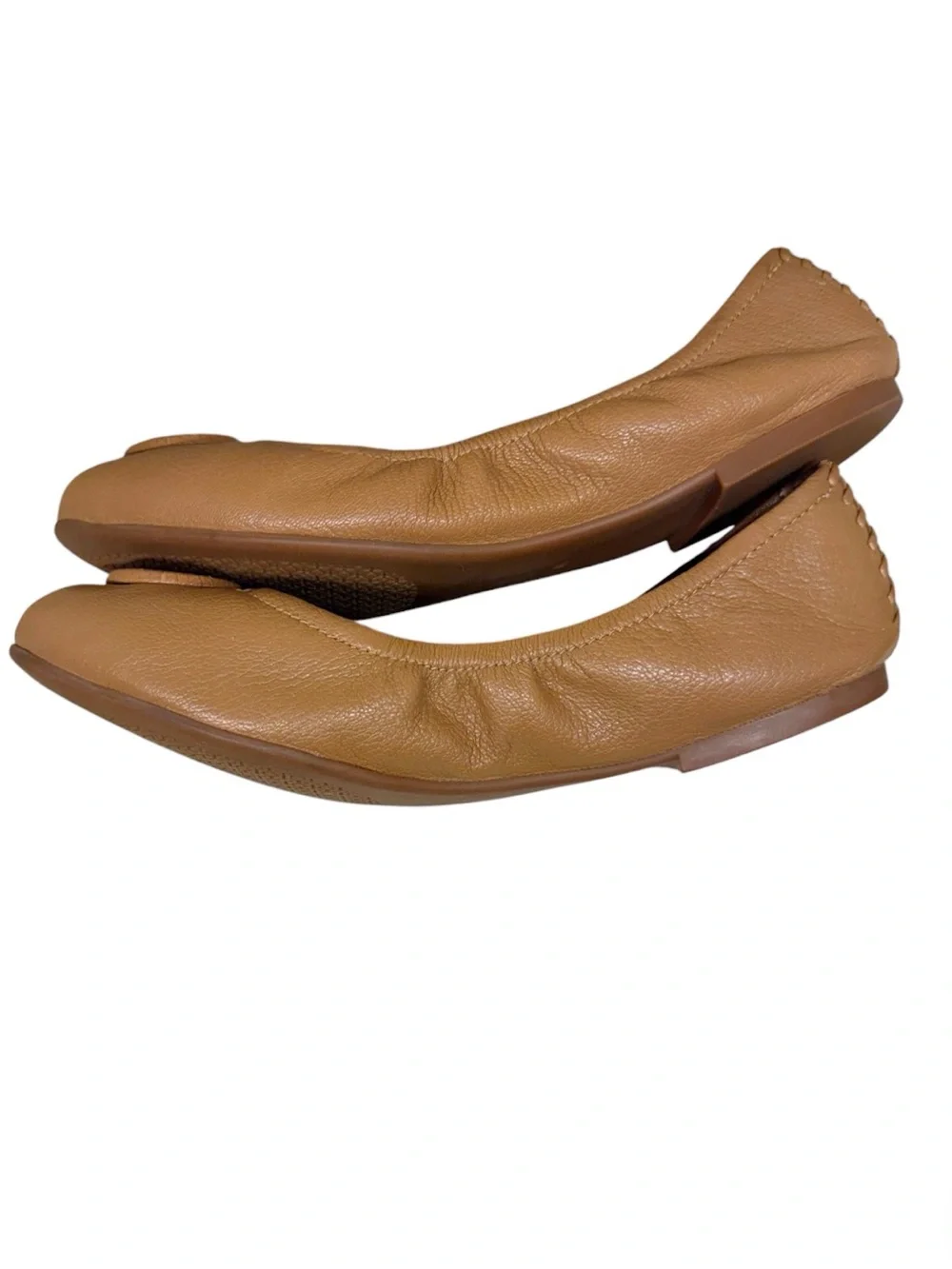 Tory Burch Brown Leather Logo Round-Toe Ballet Flats